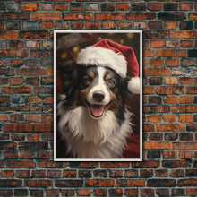 Carregar imagem no visualizador da galeria, Cute Border Collie In A Santa Hat, Framed Canvas Print, Christmas Decor, Holiday Decor, Seasonal Wall Decor, Farmhouse Christmas
