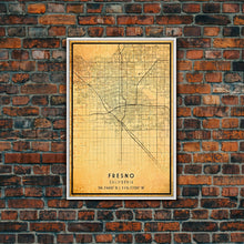 Load image into Gallery viewer, Distressed Fresno California Map, Framed Canvas Print Or Poster, California Map Print, Freso City Wall Art Map Print, Rustic Map Art
