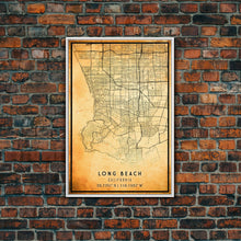 Load image into Gallery viewer, Long Beach map print poster or framed canvas | California map print poster canvas | Long Beach city map print poster canvas, distressed map
