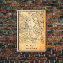 Carregar imagem no visualizador da galeria, Arlington Texas map print poster or framed canvas, Arlington map print poster canvas, Texas city map print poster canvas, Vintage Travel Art
