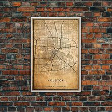 Load image into Gallery viewer, Distressed Houston map print poster canvas print, framed road map art, Texas map print poster canvas, Houston city map print poster canvas
