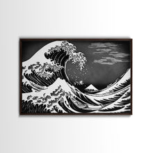 Carregar imagem no visualizador da galeria, Black and White Wave Canvas Print, Hokusai Inspired Wall Art, Woodblock Print Style, Wall Art, Vintage Style Wall Art
