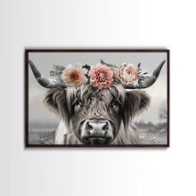 Load image into Gallery viewer, Cute Framed Canvas Wall Art, Cute Cow Wearing Flowers, Farmhouse Decor, Farmhouse Wall At, Extra Large Boho Decor, Minimalist Modern Art
