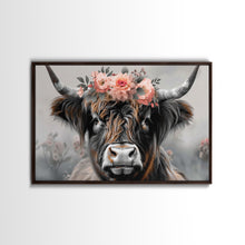 Carregar imagem no visualizador da galeria, Framed Wall Art Texas Cattle, Wood Framed Canvas Print, Farmhouse Decor, Minimalist Rustic Farmhouse Painting, Vacation Home Decor, Western
