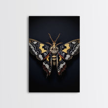 Load image into Gallery viewer, Framed Death Head Moth Canvas Print, Acherontia, Taxidermy Art, Dried Butterfly Print, Bug Wall Art Hanging Decor, Goth Art, Halloween Art
