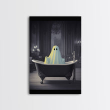 Load image into Gallery viewer, Funny Halloween Art, Ghost Takin&#39; A Bath, Framed Canvas Print, Halloween Canvas, Ghost In The Tub, Goofy Gothic Victorian Art
