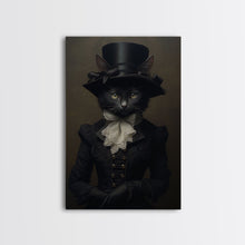 Carregar imagem no visualizador da galeria, Cute Renaissance Cat, Black Cat Print, Goth Home Decor, Art Canvas Print, Dark Academia, Gothic Victorian, Halloween Decor, Witch Familiar
