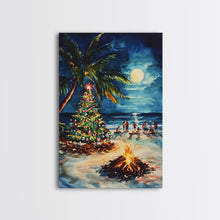 Carregar imagem no visualizador da galeria, A Beach Christmas Framed Canvas Print, Christmas Painting, Tropical Beach Xmas Decor
