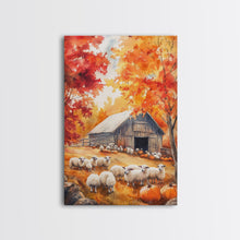 Load image into Gallery viewer, The Sheep Farm In Fall Framed Canvas Print, Farmhouse Decor, Boho Painting Wall Art
