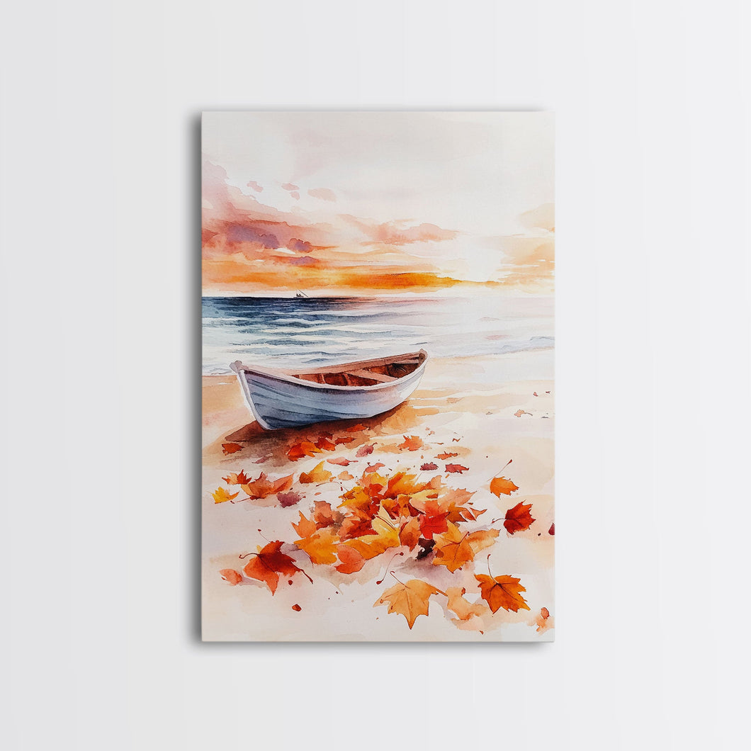 Canoe On A Serene Fall Lake, Framed Canvas Print, Autumn Decor, Fall Wall Art, Fall Poster, Autumn Prints Wall Art