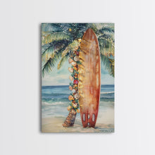 Cargar imagen en el visor de la galería, Surfboard Art Framed Canvas Print, Tropical Christmas Decor, Xmas Art, Christmas 2024 Gift Idea For Her
