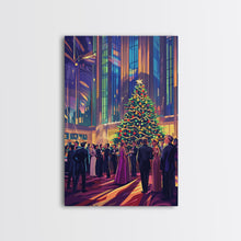 Load image into Gallery viewer, Elegant Christmas Ball Scene with Large Decorated Tree and Holiday Party, Perfect for Framed Canvas Print and Christmas Wall Art

