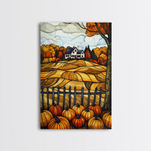 Load image into Gallery viewer, Cozy Fall Farmhouse With Pumpkins Framed Canvas Print Autumn Wall Art Country Farmhouse Decor Best Gift Idea Above Sofa Seasonal Art
