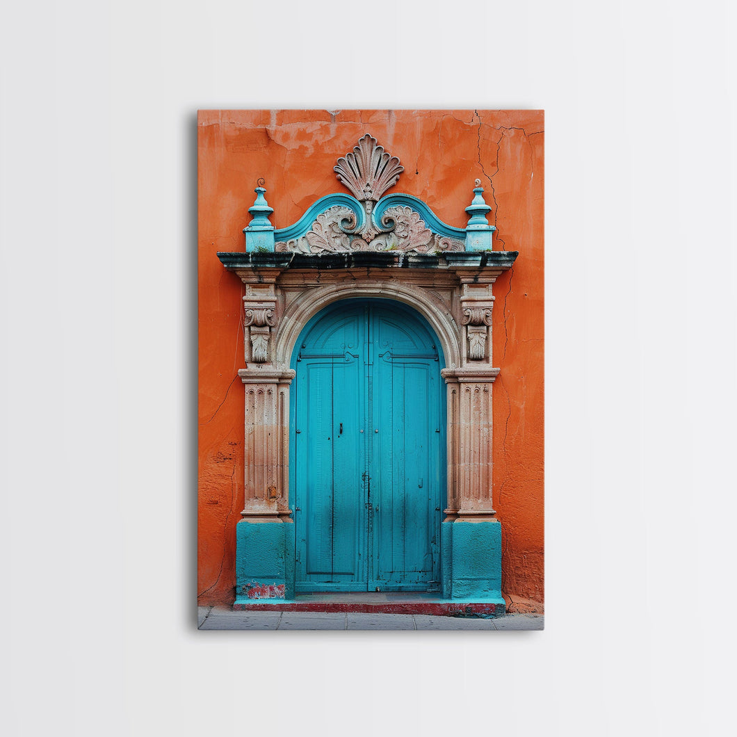 Change1 Mexican Wall Art, Colorful Mexican Door Architecture Painting Framed Canvas Print, Traditional Hacienda Architecture, Ready To Hang