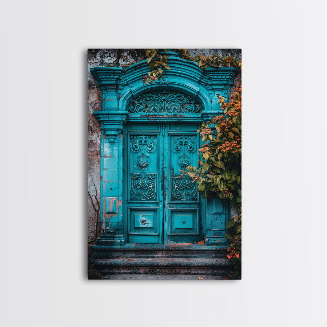 Change23 Mexican Wall Art, Colorful Mexican Door Architecture Painting Framed Canvas Print, Traditional Hacienda Architecture, Ready To Hang