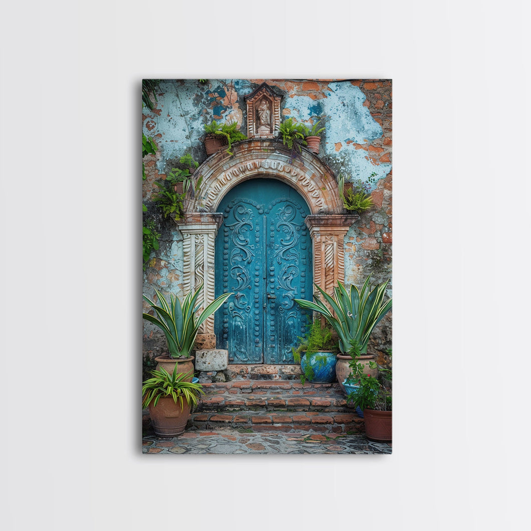 Change324 Mexican Wall Art, Framed Canvas Print, Old Town Mexico Architecture Wall Art, Framed Art