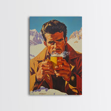 Load image into Gallery viewer, Cowboy Drinking Coffee in Winter Cabin Framed Canvas Print - Cozy Christmas Wall Art 2024 Rustic Holiday Decor
