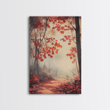 Load image into Gallery viewer, Framed Canvas Print of Autumn Path with Fall Leaves, Seasonal Wall Art, Modern Farmhouse, Gift Idea, Rustic Fall Decor, Autumn Landscape
