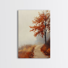 Load image into Gallery viewer, Framed Canvas Print of a Cozy Autumn Path with Trees and Fall Leaves, Rustic Country Decor, Moody Landscape Art, Best Gift Idea, Fall Decor

