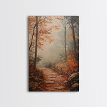 Load image into Gallery viewer, Framed Canvas Print of a Fall Path with Fence and Trees, Autumn Wall Art, Rustic Country Decor, Best Gift Idea, Modern Farmhouse Fall Decor
