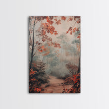 Load image into Gallery viewer, Framed Canvas Print of Autumn Pathway with Red Leaves, Seasonal Wall Art, Best Gift Idea, Modern Farmhouse Fall Decor, Moody Landscape
