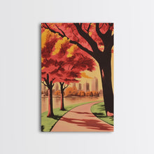 Carregar imagem no visualizador da galeria, Canvas Print of City Park with Autumn Trees and Path, Seasonal Wall Art, Modern Farmhouse Decor, Best Gift Idea, Fall Cityscape Art
