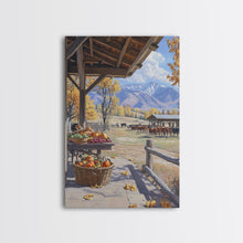 Carregar imagem no visualizador da galeria, Autumn Harvest Scene With Pumpkins Farmhouse Wall Art Framed Canvas Print Thanksgiving Seasonal Wall Art Country Home Decor Gift Idea
