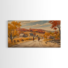 Load image into Gallery viewer, Framed Canvas Print Autumn Cowboy Riders in Fall Colors, Perfect Autumn Decor, Rustic Western Wall Art, and Seasonal Fall Wall Print
