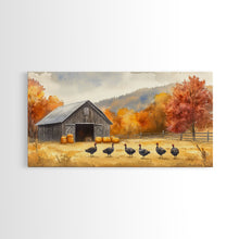 Carregar imagem no visualizador da galeria, Framed Canvas Print Rustic Barn with Pumpkins and Turkeys, Perfect Autumn Farmhouse Decor, Fall Wall Art, Country Autumn Scene
