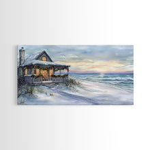 Carregar imagem no visualizador da galeria, Beach Christmas decor Framed Canvas Print winter wonderland cabin Christmas vacation decor coastal Christmas wall art holiday gift idea
