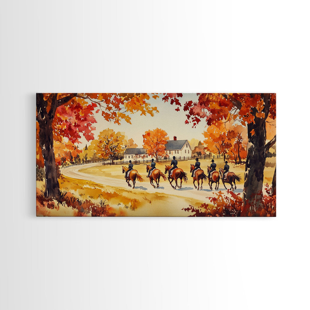 Fall farmhouse wall art Framed Canvas Print equestrian scene autumn country decor cozy farmhouse holiday decor above sofa art gift idea