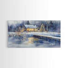 Cargar imagen en el visor de la galería, Christmas home decor, canvas print, winter landscape art, Christmas tree art, Christmas wall art, framed art, holiday wall art
