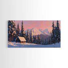 Load image into Gallery viewer, Snowy Mountain Cabin Tall Art Framed Canvas Print Cozy Winter Cabin Nestled In Snowy Forest With Majestic Mountain Landscape
