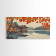 Carregar imagem no visualizador da galeria, Autumn Japanese Lake House Canvas Print | Fall Wall Art Home Decor | Seasonal Fall Art | Gift Idea | 2024 Autumn Home Wall Art
