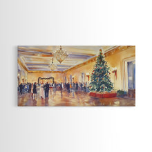Load image into Gallery viewer, Elegant Ballroom Christmas Party Scene, Framed Canvas Print, Holiday Wall Art, Christmas Decor, Wall Art, Seasonal Decor, Best Gift Idea
