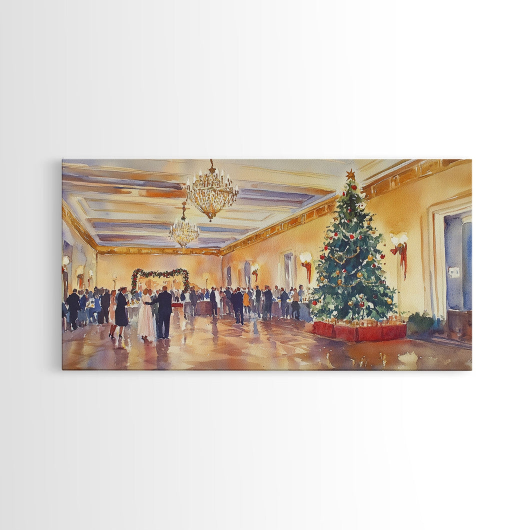 Elegant Ballroom Christmas Party Scene, Framed Canvas Print, Holiday Wall Art, Christmas Decor, Wall Art, Seasonal Decor, Best Gift Idea