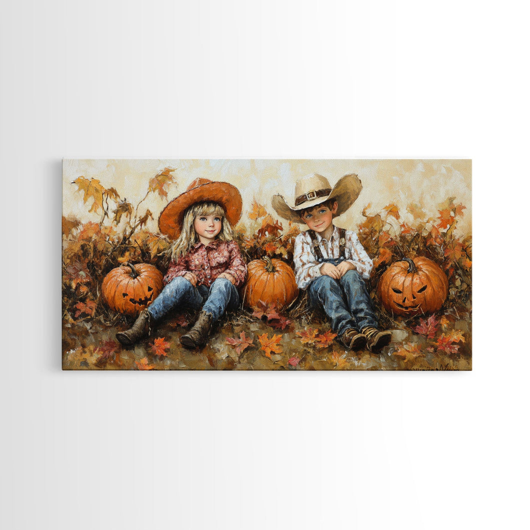 Framed Canvas Print Cowboy On Horse Overlooking Fall Mountain Peaks Western Horse Rider Autumn Scenic Wall Art Fall Colors