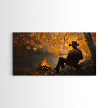 Load image into Gallery viewer, Cozy autumnal Framed Canvas Print featuring a woman with a mug, surrounded by vibrant fall leaves, perfect seasonal wall art for cozy spaces

