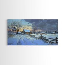 Carregar imagem no visualizador da galeria, Beautiful Winter Snowy Farm Framed Canvas Print Rustic Christmas Decor, Christmas Wall Art and Holiday Art Prints, Gift Home Decor
