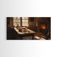 Load image into Gallery viewer, Cozy Kitchen Framed Canvas Print Autumn Fireplace Rustic Home Decor Seasonal Fall Art Large Wall Art Gift for Thanksgiving Decor
