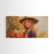 Load image into Gallery viewer, Cowgirl Amongst The Fall Leaves, Framed Canvas Print, Serene Fall Wall Decor, Perfect Rustic Seasonal Wall Art and Gift Idea

