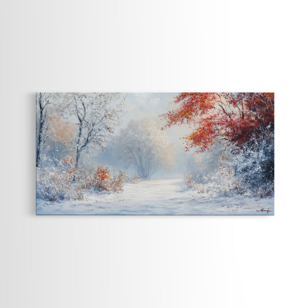 Cozy Cabin in the Snow Framed Canvas Print, Ideal Christmas Holiday Wall Art for Winter Wonderland Decor and Festive Home Interiors