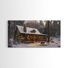 Load image into Gallery viewer, Cozy Christmas Cabin in Woods Framed Canvas Print - Rustic Christmas Decor and Winter Wonderland Scene with Holiday Wall Art
