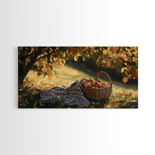 Load image into Gallery viewer, Basket of Apples Framed Canvas Print, Cozy Fall Farmhouse Wall Art, Country Autumn Decor, Best Gift for Her, Seasonal Harvest Scene Art
