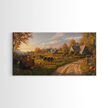 Carregar imagem no visualizador da galeria, Autumn Pumpkin Harvest Framed Canvas Print, Fall Country Farm Scene Wall Art, Best Autumn Decor, Cozy Farmhouse Gift Idea

