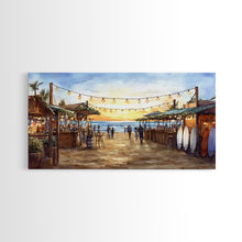 Carregar imagem no visualizador da galeria, Beach Christmas Market Framed Canvas Print, Coastal Holiday Market Scene Wall Art, Christmas Decor Wall Art
