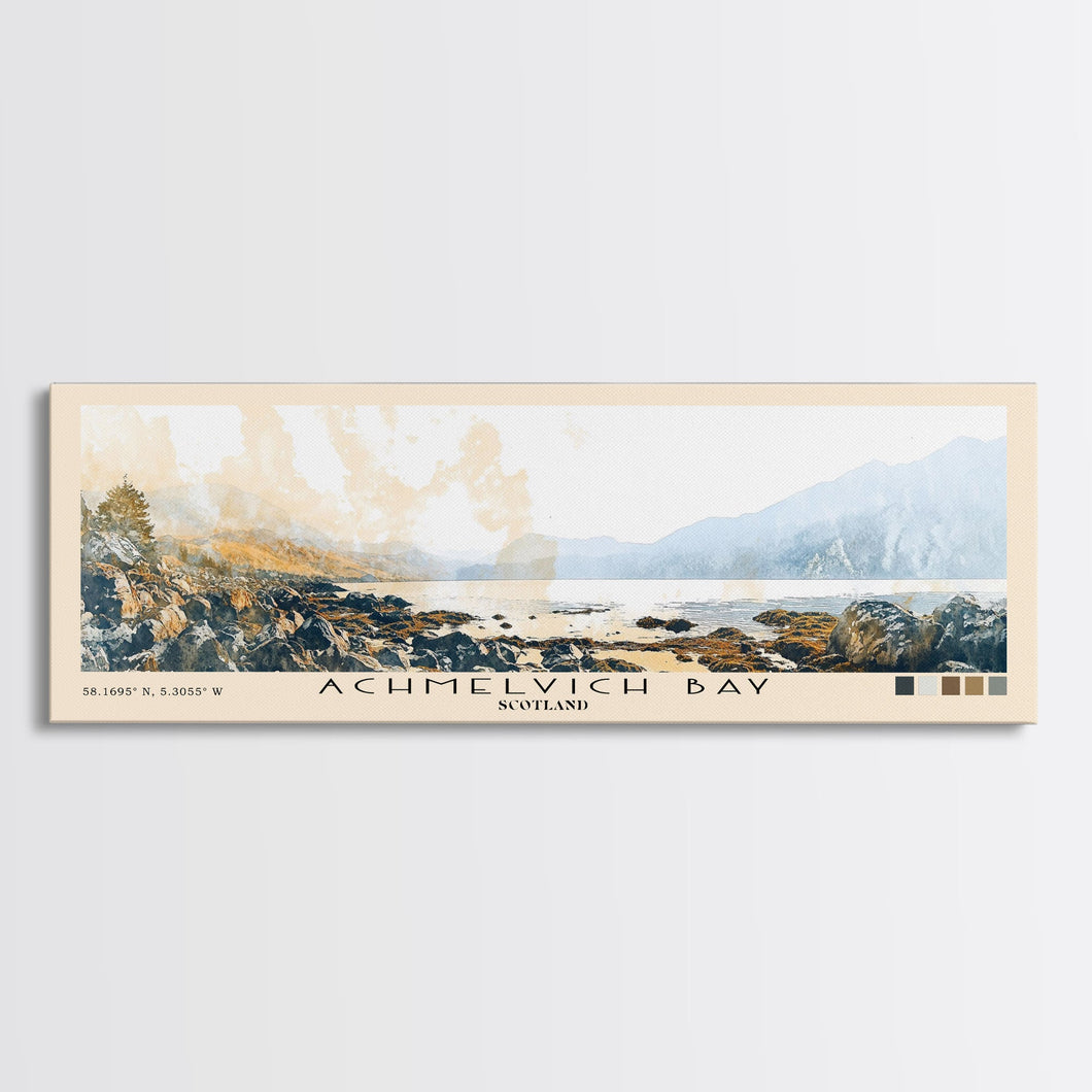 Achmelvich Bay, Scotland Watercolor Print, Vacation Gift, Scotland Wall Art, Beach Painting, Beach Decor, Large Wall Art, Wood Frame Art