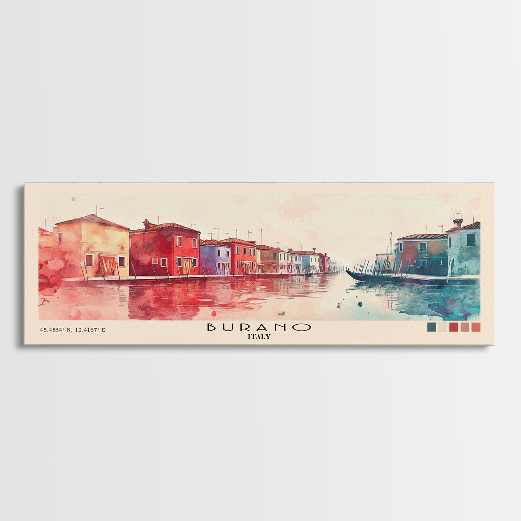 Burano, Italy Watercolor Print, Vacation Gift, Italy Wall Art, Beach Painting, Beach Decor, Large Wall Art, Wood Frame Art