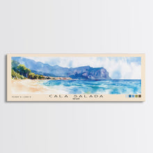 Carregar imagem no visualizador da galeria, Cala Salada, Spain Watercolor Beach Print, Vacation Gift, Spain Wall Art, Framed Canvas Print, Framed Beach Painting
