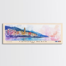 Carregar imagem no visualizador da galeria, Camogli Beach, Italy Watercolor Beach Print, Vacation Gift, Italy Wall Art, Framed Canvas Print, Framed Beach Painting
